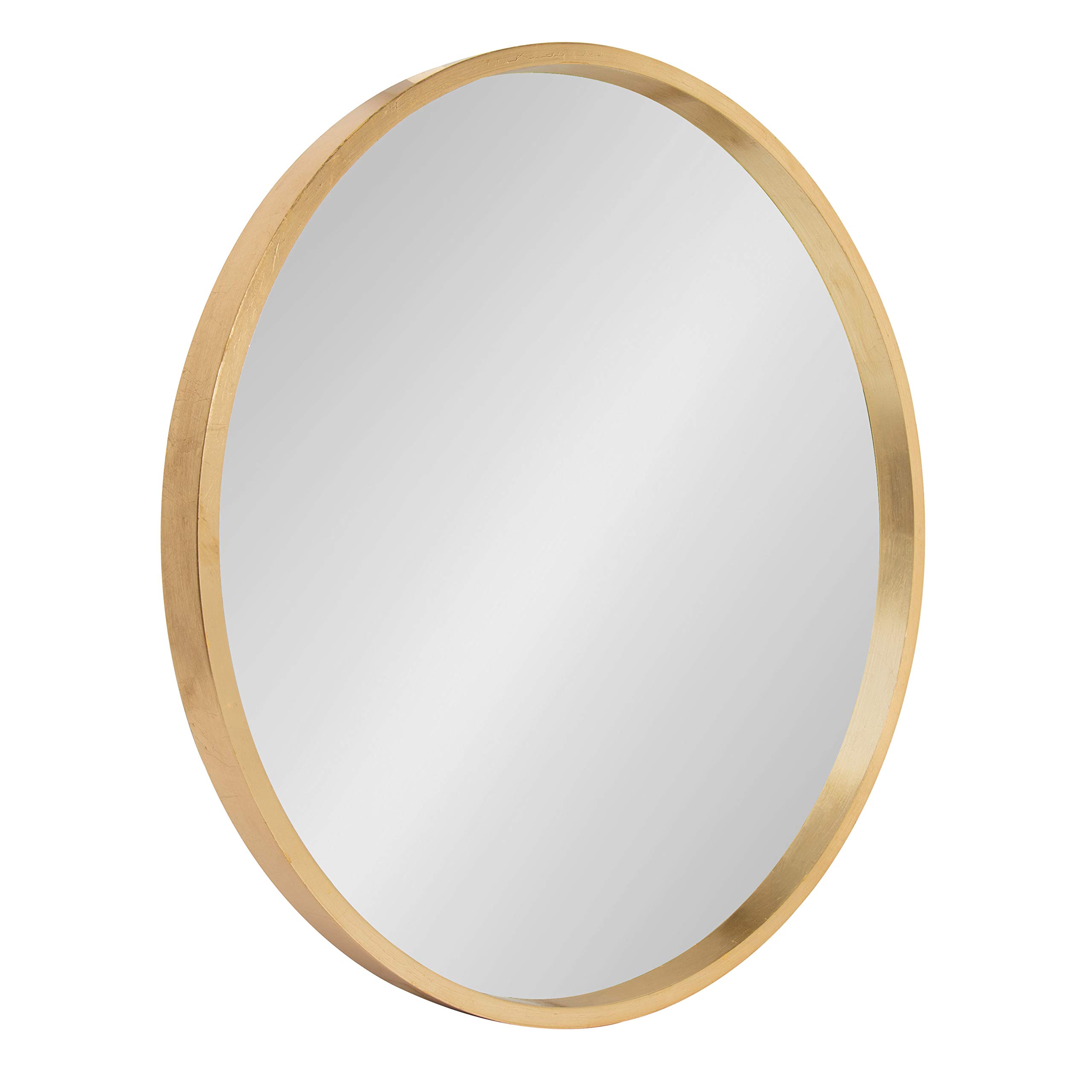 Kate and Laurel Travis Round Wood Wall Mirror, 21.6" Diameter, Gold, Modern Glam Wall Décor Accent
