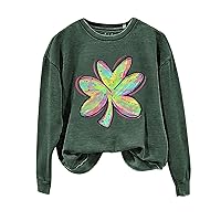 St. Patrick Day Sweatshirts for Women Long Sleeve Shamrock Print Irish Shirts Plus Size Spring Fall Pullover Tops