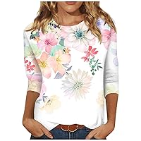Plus Size Tops,3/4 Length Sleeve Womens Tops Crew Neck Casual Print Graphic Shirt Plus Size Tops for Women