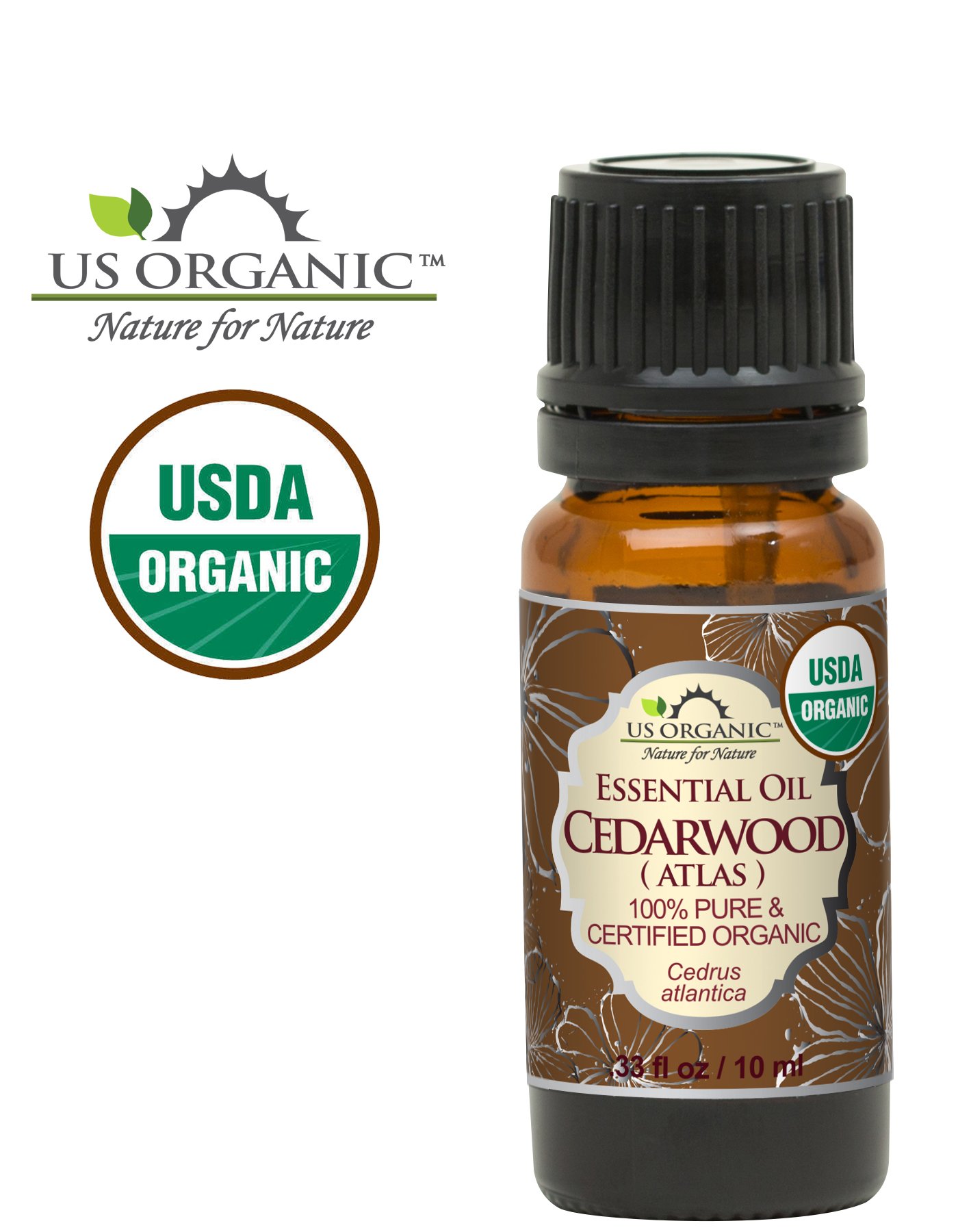 US Organic 100% Pure Cedarwood Essential Oil (Atlas) - USDA Certified Organic, Steam Distilled (More Size Variations Available) (10 ml / .33 fl oz)