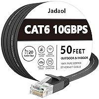 Cat 6 Ethernet Cable 50 ft, Outdoor & Indoor, 10Gbps Support Cat8 Cat7 Network, Heavy Duty Flat Internet LAN Patch Cord, High Speed Weatherproof Cable with Clips for Router, Modem, PS4/5, Xbox, Black