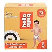 Hello Bello Premium Diapers, Size 5 (27+ lbs) Surprise Pack for Boys - 72 Count, Hypoallergenic with Soft, Cloth-Like Feel - Assorted Boy & Gender Neutral Patterns