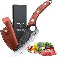 Huusk Viking Knives, Japanese Style Meat Cleaver Knives, Forged Boning Knife with Sheath, High Carbon Steel Chef Knives for Kitchen, Camping or BBQ