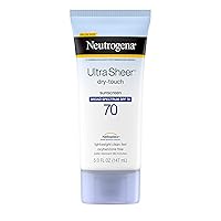Neutrogena Ultra Sheer Dry-Touch Sunscreen Lotion, Broad Spectrum SPF 70 UVA/UVB Protection, Oxybenzone-Free, Light, Water Resistant, Non-Comedogenic & Non-Greasy, 5 fl. oz