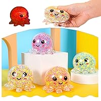 Glitter Stress Balls 2 Pack Squeeze Balls Cute Squishy Octopus Balls,Fidgets Toys for Kids and Adults for Autism Sensory/ADHD, Durable Colorful Balls (Colorful)