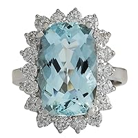 7 Carat Natural Blue Aquamarine and Diamond (F-G Color, VS1-VS2 Clarity) 14K White Gold Cocktail Ring for Women Exclusively Handcrafted in USA