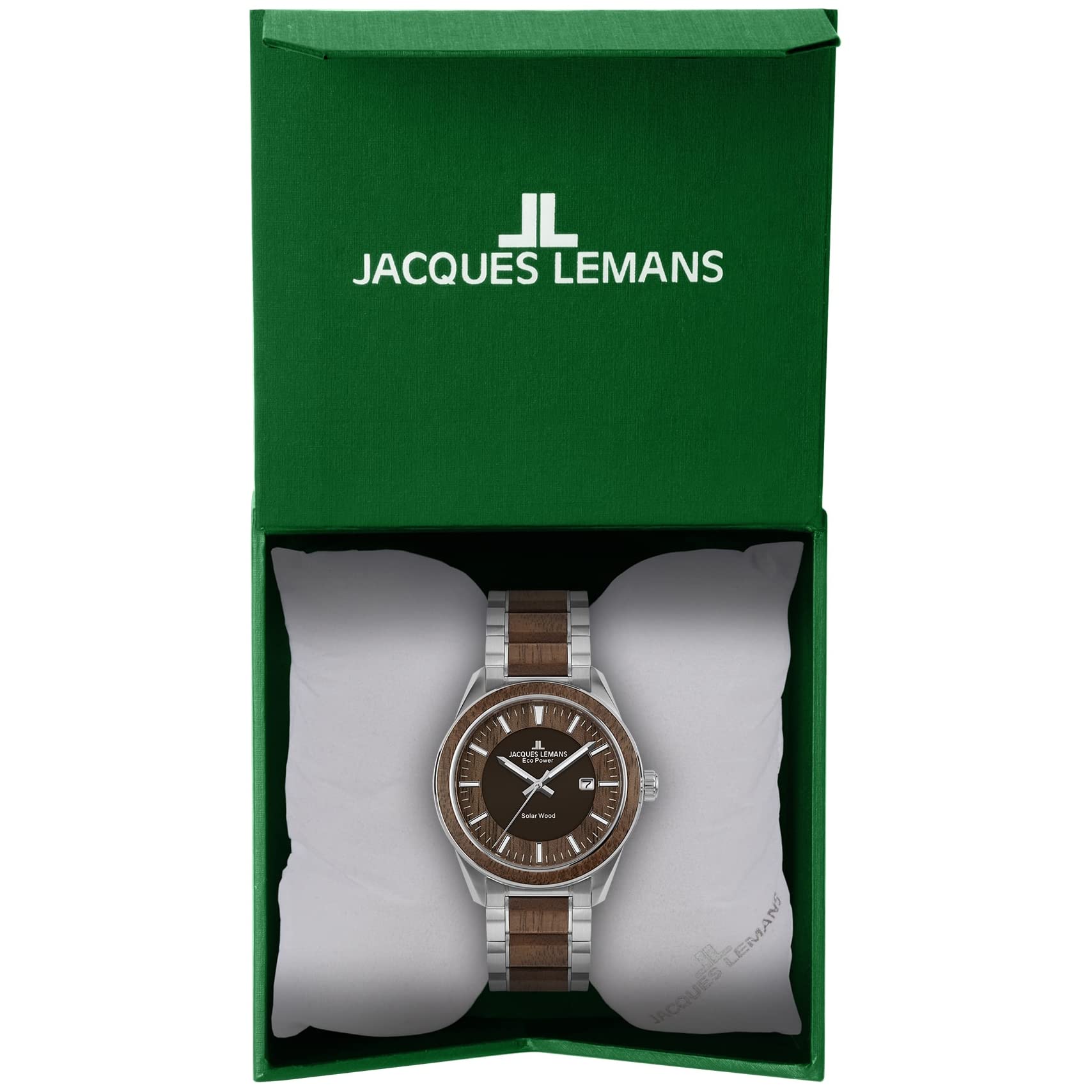 JACQUES LEMANS Herrenuhr, Eco Power Uhren Männer, Chronograph aus massivem Edelstahl mit Apfel-Leder Armband, Model 1-2116