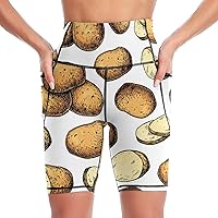 Potato Hand Drawn Food High Waisted Yoga Shorts Stretch Short Pants for Women Tummy Control Workout Running Leggings