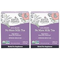 Earth Mama No More Milk Tea | Organic Herbal Tea Bags to Reduce Breast Milk Production, Stop Breastfeeding, & Wean Lactation Naturally, Postpartum Essentials, Hibiscus & Sage Decaf Tea (16-Count, 2PK)