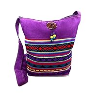Large Aztec Tribal Print Pattern Vegan Suede Coco Beads Square Purse Crossbody Bag - Womens Fashion Handmade Boho Accessories