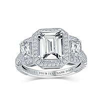 Bling Jewelry Personalize Art Deco Estate Style 5-7 CTW Cocktail Ring AAA CZ Rectangle Radiant Brilliant Emerald Cut Statement Engagement Ring For Women Side Stone .925 Sterling Silver Customizable