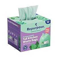 Repurpose 13 Gallon Compostable Kitchen Trash Bags, BPI Certified, 75 Total Bags, 1 Pack