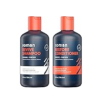 Roman Men's Revive Shampoo & Restore Conditioner Duo | Exfoliates, Clarifies, Fortifies & Moistruizes for Thicker Looking Hair, Made Without Sulfates, Parabens, or Phthalates | 8 fl oz (Pack of 2)
