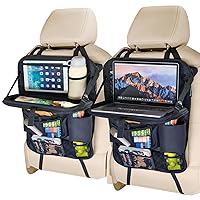 Tsumbay Car Backseat Organizer, Seat Back Protectors Kick Mats for Kids, 9 Storage Pockets Car Storage Organizer with Foldable Food Tray, Travel Accessories 2 Pack, Black