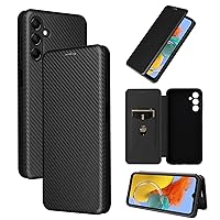 Wallet Case Compatible with Samsung Galaxy M14 5G Case, Luxury Carbon Fiber PU+TPU Hybrid Case Full Protection Shockproof Flip Case Cover Galaxy M14 5G (Color : Black)