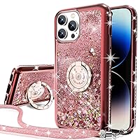 Silverback for iPhone 14 Pro Max Case, Moving Liquid Holographic Sparkle Glitter Case with Kickstand, Girls Women Bling Diamond Ring Protective Case for Apple iPhone 14 Pro Max 6.7''- Rose Gold
