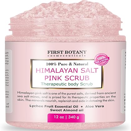 100% Natural Himalayan Salt Full Body Scrub 12 oz with Lychee Oil and Sweet Almond Oil- Best Body scrub, Deep Skin Exfoliator, Anti Cellulite, Body Wash, Moisturizer & Detox