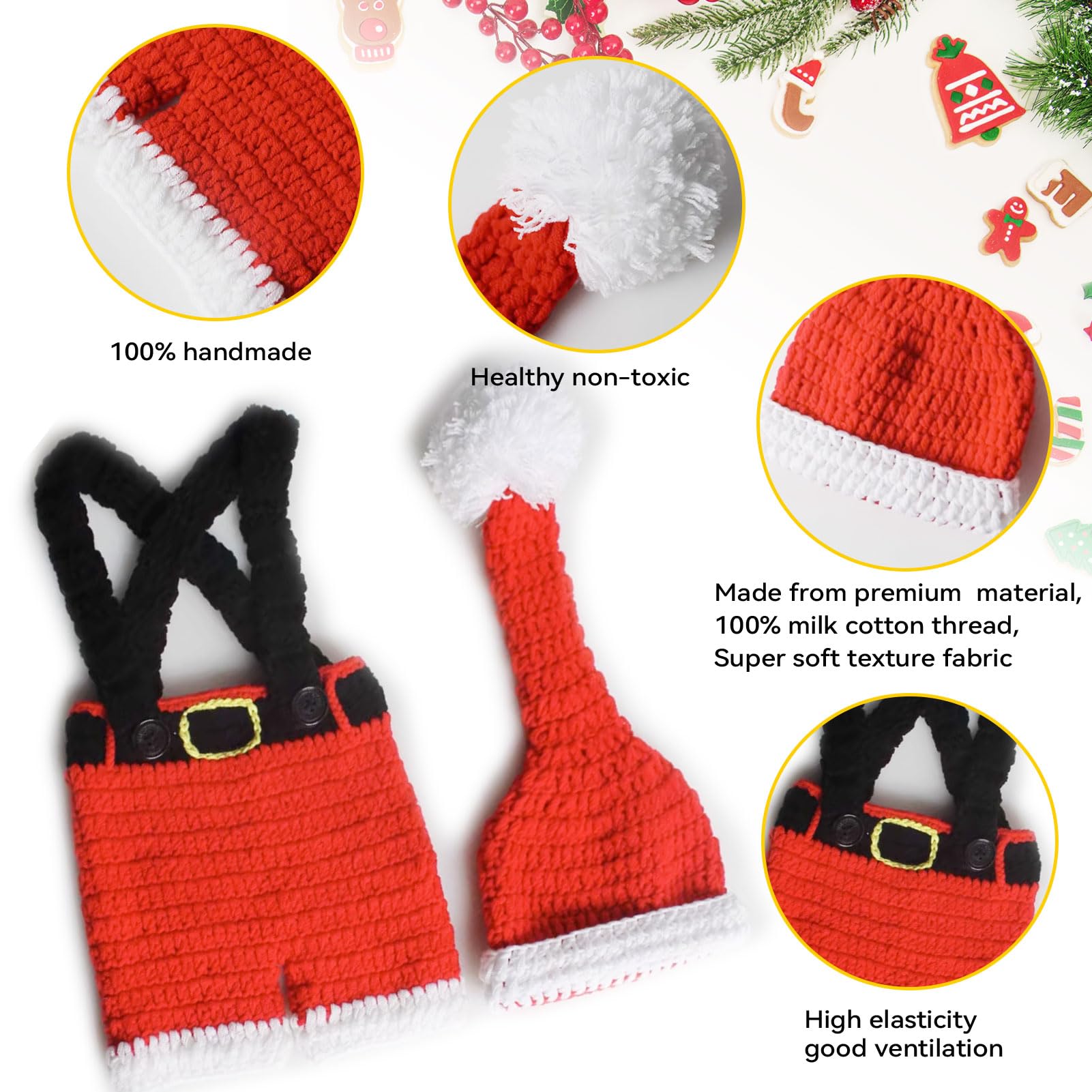 AIXIANG Baby Photography Props Christmas Cap Newborn Crochet Santa Claus Outfits Baby First Christmas Photo Props