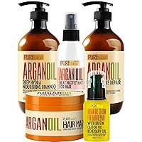 PURE NATURE Moroccan Argan Oil Shampoo and Conditioner Set and Moroccan Argan Oil Hair Mask and Moroccan Argan Oil Hair Serum and Moroccan Argan Oil Heat Protectant Spray for Hair with Keratin