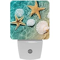 Starfish and Seashell On The Summer Beach Plug in LED Night Light Auto Sensor Dusk to Dawn Decorative Night for Bedroom, Bathroom, Kitchen, Hallway, Stairs,Hallway,Baby's Room, Energy Saving