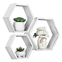 SEHERTIWY 3 Packs Hexagonal Floating Shelves, White Wood Farmhouse Storage Honeycomb Wall Shelf for Home Office