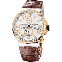 Marine Chronometer Silver Dial Brown Leather Mens Watch 1185-122-41