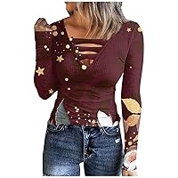 Women's Casual Color Block Shirts Button Down Henley T-Shirts Long Sleeve Ribbed Tunic Scoop Neck Slim Fit Tops