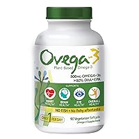 Ovega-3 Vegan Algae Omega-3 Daily Supplement | Supports Heart, Brain & Eye Health*| No Fishy Aftertaste | 500 mg Omega-3s | 135 mg EPA + 270 mg DHA | Fish Oil Alternative | Vegetarian Softgels 90 CT