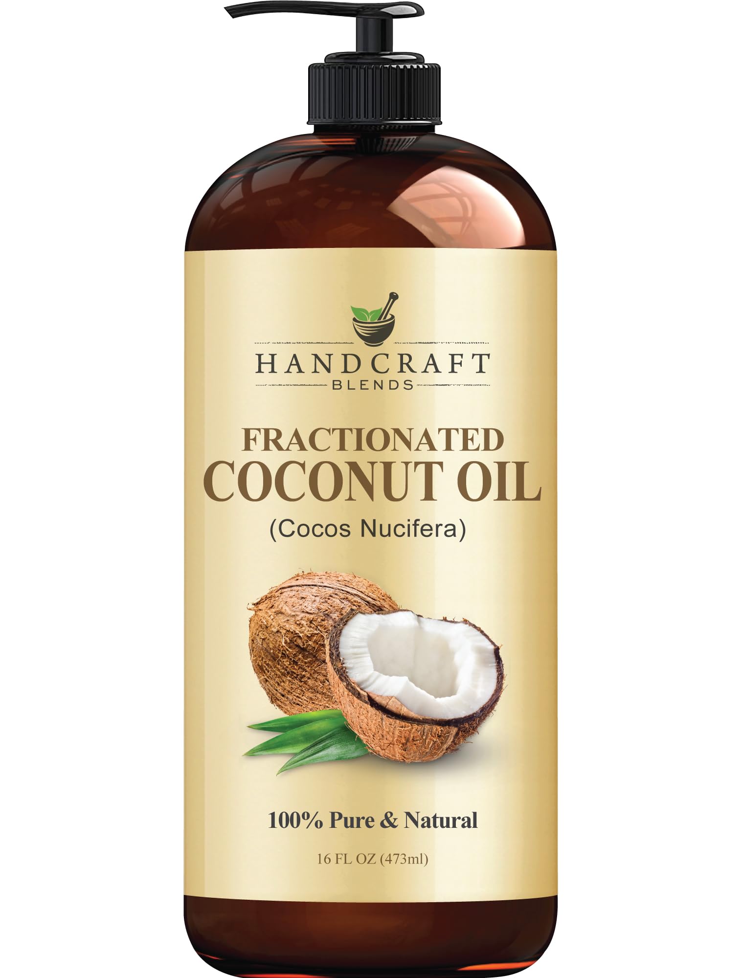 Handcraft Fractionated Coconut Oil - 100% Pure & Natural Premium Grade Coconut Carrier Oil for Essential Oils, Massage Oil, Moisturizing Hair Oil & Body Oil - 16 fl. Oz