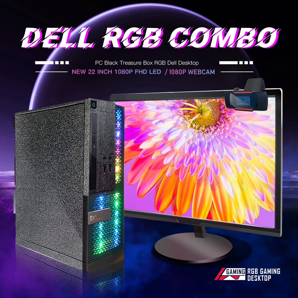 Dell PC Black Treasure Box RGB Desktop Quad Core I5 up to 3.6G, 16G, 512G SSD, WiFi, BT, RGB Keyboard & Mouse, DVD, New 22