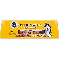 PEDIGREE High Protein Adult Canned Soft Wet Dog Food Variety Pack, Chopped Beef & Bison Flavor and Chopped Chicken & Duck Flavor, 13.2 Oz (Pack of 12)