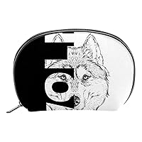 Small Makeup Bag Black And White Wolf Cosmetic Bag For Women Travel Makeup Organizer Handbag Pouch Compact Capacity For Daily Use 7.5x2.2x5in