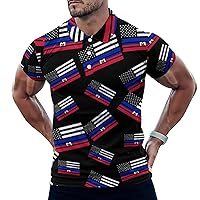USA Haiti Flag Slim Fit Polo Shirts for Men Tennis Collar Short Sleeve Tops T-Shirt Casual Golf Tees