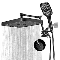 14 Inch Shower Head With Handheld, High-Pressure Rain/Rainfall Shower Heads With 3+1 Settings Handheld Spray, Including 3-Way Diverter, Extension Arm - Height/Angle Adjustable(Matte Black)