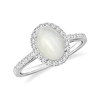 Natural Moonstone Oval Halo Ring with Diamonds for Women in Sterling Silver / 14K Solid Gold/Platinum