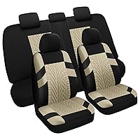 Car Seat Covers Full Set, Front Seat Covers & Split Rear Bench Seat Covers for Car, Universal Cloth Seat Covers for SUV, Sedan, Van, Interior Covers, Airbag Compatible, Black&Beige (VC-01-B2)