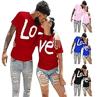 Matching Couple Love - LO VE - Valentine T-Shirt Couples Matching Shirts Letter Print Love Couple T-Shirt Short Sleeve Blouse(A#Red,Large)