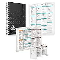 Official Starter Pack | Food Journal (Black) + Grocery Shopping List + Food Plan Fridge Magnet & Pocket Guide | Use to Stay Accountable and Track Food, Water, and Weight Loss