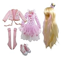 Set of Fashion Clothes Wigs Shoes Socks Accessories Full Set for 1/3 22in - 24in 60cm BJD Dolls (Abby)