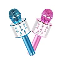 2Pack Karaoke Microphone for Kids, Toys Microphone for Girls Gifts, Kids Portable Bluetooth Microphone Birthday Gifts for 5 6 7 8 9 10 11 Years Teens Girl Boys(Blue&Pink)