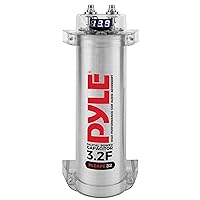 Pyle 3.2 Farad Digital Power Capacitor - High-Performance Car Audio Accessory with Blue Digital Display Voltage Readout Over Voltage Protection Mounting Hardware DC 12-24V