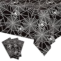 Halloween Tablecloth, 3 Pack Black Spider Web Halloween Table Cloth for Halloween Party Decorations, Large Plastic Disposable Rectangle Halloween Table Cover for Halloween Decor, 54X108 Inch
