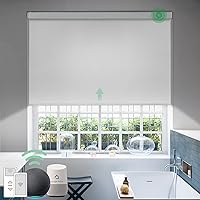 Yoolax Motorized Smart Blind for Window with Remote Control, Automatic Blackout Roller Shade Compatible with Alexa, Child Safety Rechargeable Battery Blind with Valance (Pure White)