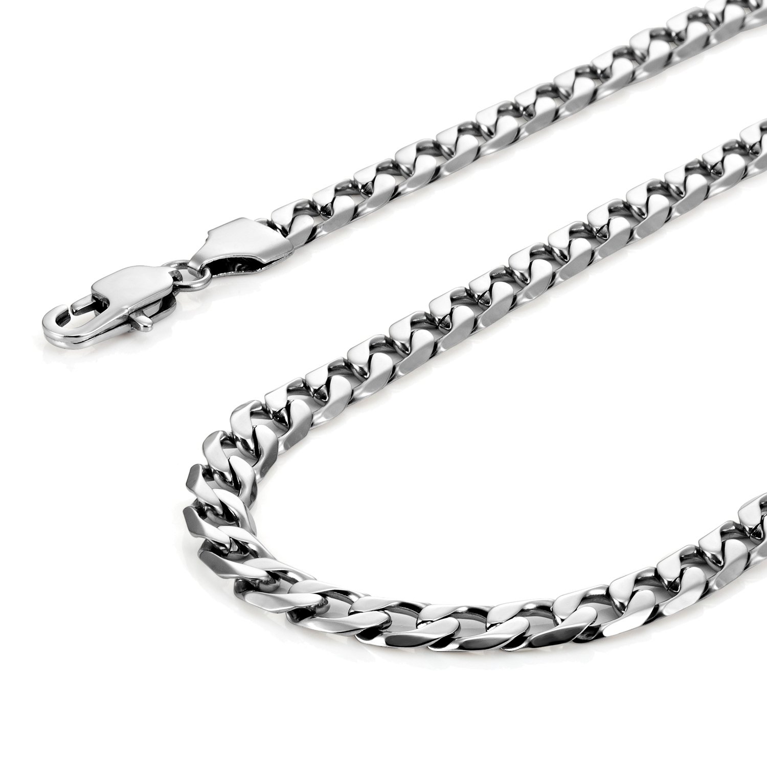 Classic Mens Link Chain Necklace, Cuban Style, Silver, Black or 24K Gold Plated, 316L Stainless Steel Link Chain 19