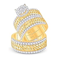 The Diamond Deal 14kt Yellow Gold His Hers Round Diamond Halo Matching Wedding Set 2 Cttw
