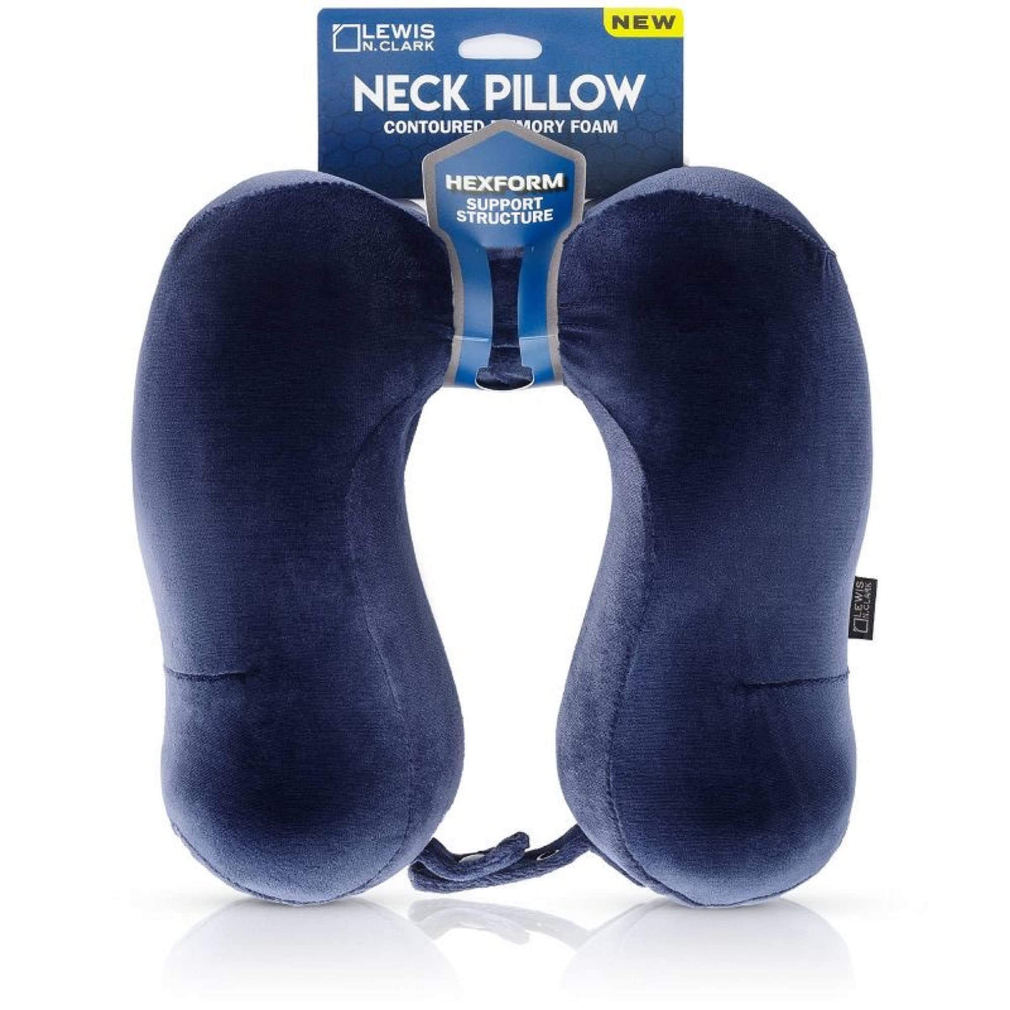 Lewis N. Clark Contoured Memory Foam Hexform Travel Cervical Neck Pillow for Shoulder & Neck Pain, Airplane, Camping, Kids & Adults, Standard, Navy