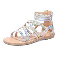 shoeslocker Girls Gladiator Sandals Summer Flat Open Toe Shimmer Shoes Strap Ankle Sandals with Back Zipper for Little Kids Big Kids