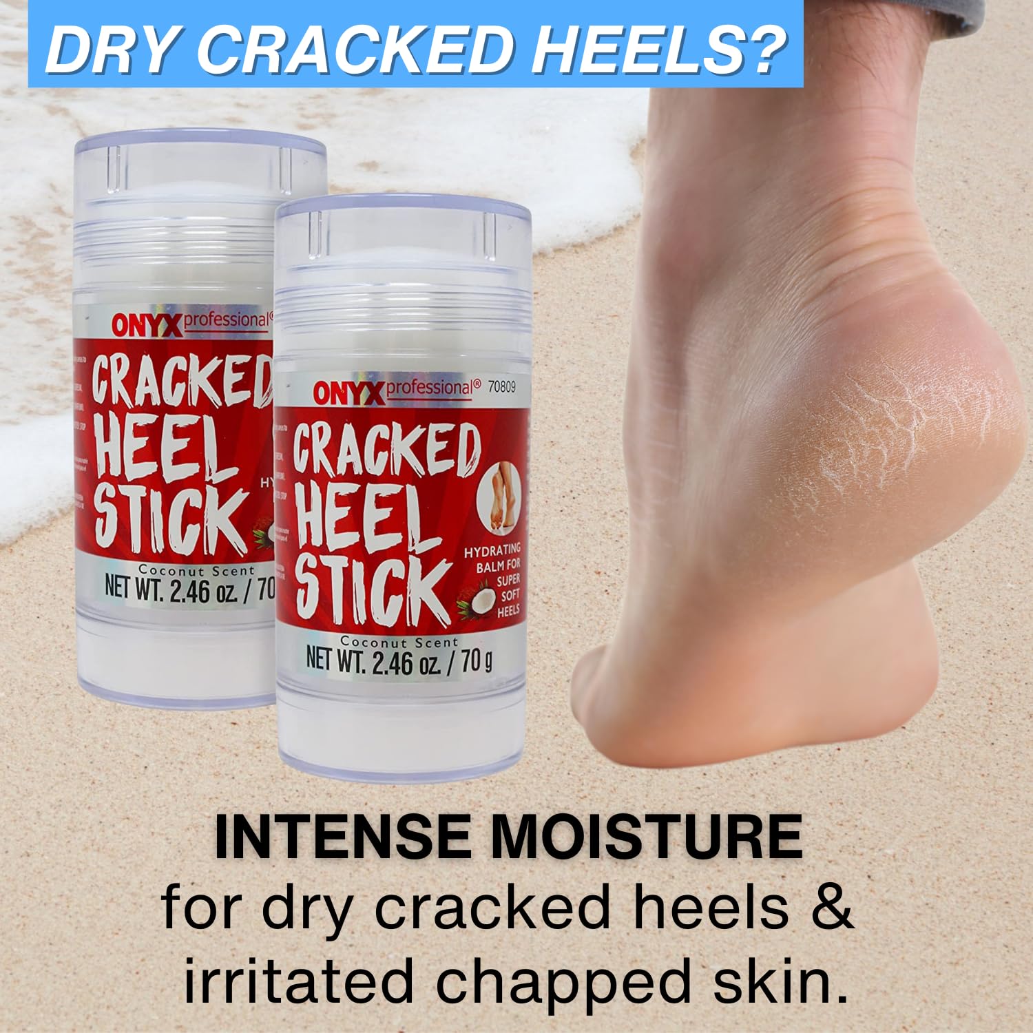 Onyx Professional Cracked Heel Repair Balm Stick (2 Pack) Dry Cracked Feet Treatment, Moisturizing Heel Balm Rolls On So No Mess Like Foot Cream or Foot Lotion, Rescues Cracked Feet for Skin So Soft