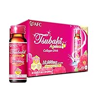 AFC Japan Tsubaki Ageless Beauty Collagen Drink from Japan with 10,000mg Marine Collagen Peptides + 500mg Royal Jelly + Hyaluronic Acid + Vitamin Bs & C for Skin Revitalization (1.69fl.ozx10 Bottles)