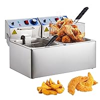 10L*2 Capacity Commercial-Grade Double Tank Deep Fryer Adjustable Temperature Control Safe Operation Ideal for a Variety of Foods